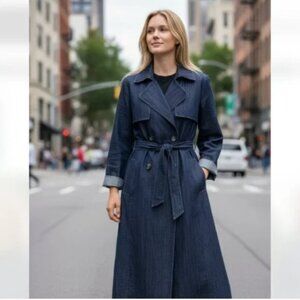 CHICO'S Dark Indigo Chambray Denim Trench Coat